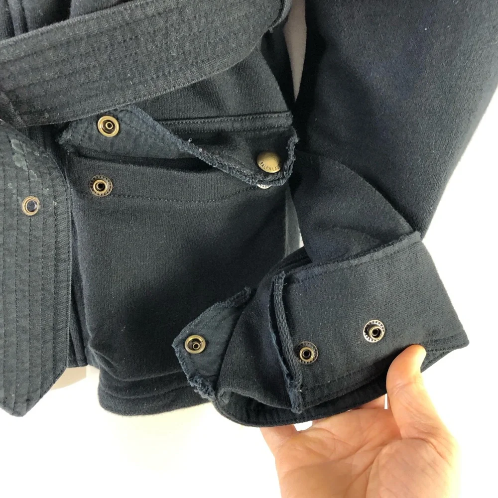 Ralph Lauren Black Belted Crest Cargo Jacket Teens 12/14 Shoulder Elbow Patches